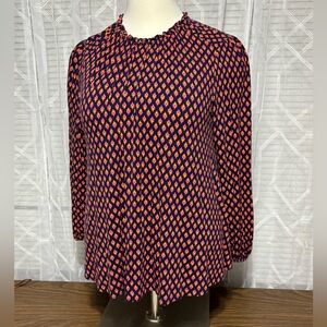 Lane Bryant 18/20 Women's Black coral Patterned Top ruffle neck Key hole on back